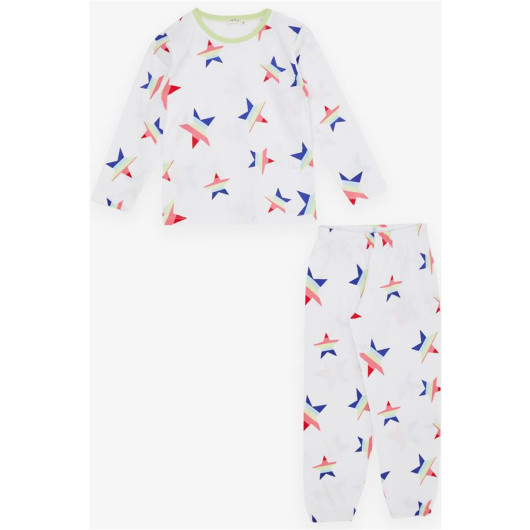 Girl's Pajamas Set Colored Star Pattern White (4-8 Years)