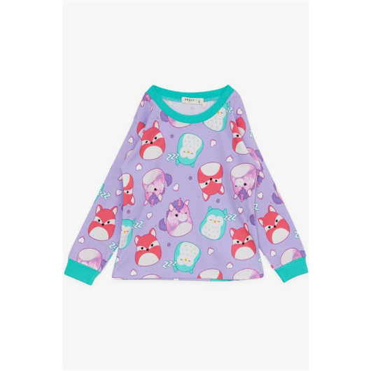 Girl's Pajama Set, Cute Animals Patterned Lilac (Age 1-4)