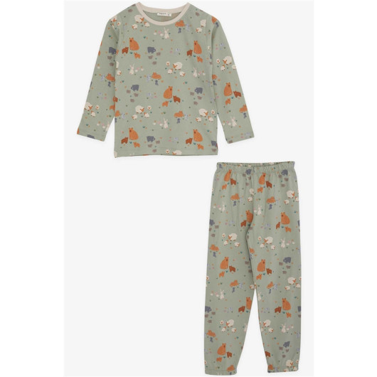 Girl's Pajamas Set Cute Animals Patterned Mint Green (4-8 Years)
