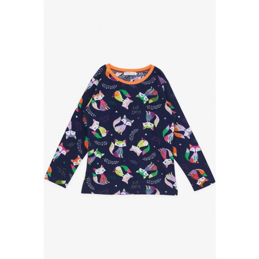 Girl's Pajamas Set Cute Colorful Fox Patterned Navy (4-8 Years)