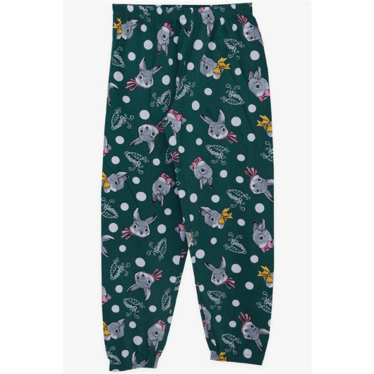 Girl's Pajama Set, Green With Cute Bunny Pattern (Age 5-9)