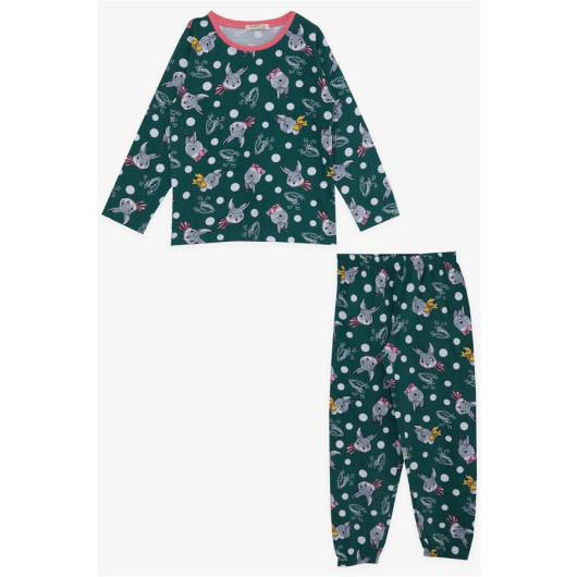 Girl's Pajama Set, Green With Cute Bunny Pattern (Age 5-9)