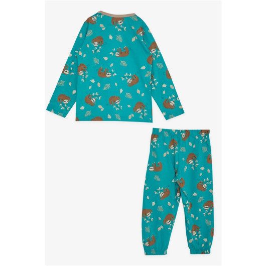 Girl's Pajama Set Green With Lazy Animal Pattern (Age 1-4)