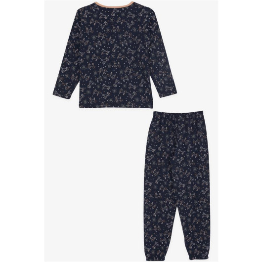 Girls Pajama Set, Navy Printed (9-12 Years)