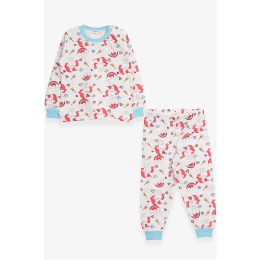Girls' Pajamas Set Unicorn Patterned Ecru (1.5 Years)