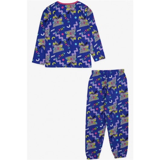 Girl's Pajamas Set Text Pattern Purple (4-7 Years)
