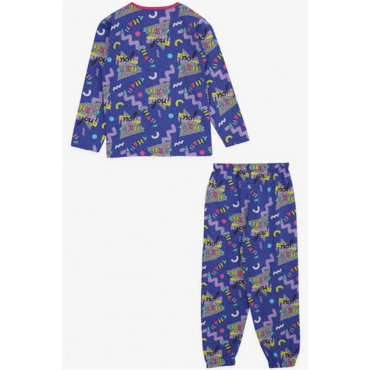 Girl's Pajamas Set Text Pattern Purple (4-8 Years)
