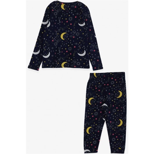 Girl's Pajamas Set Star Patterned Navy (3-7 Years)