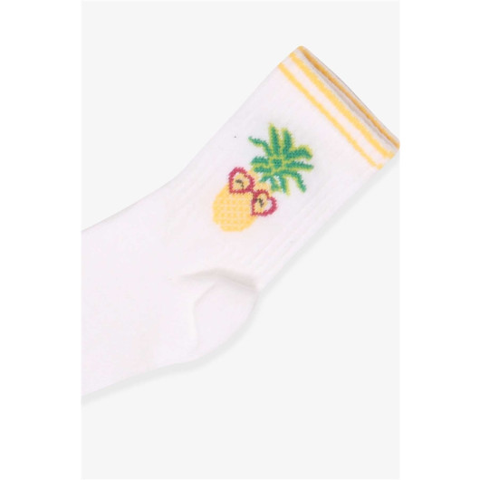 Girl's Socks Pineapple Patterned White (5-14 Years)