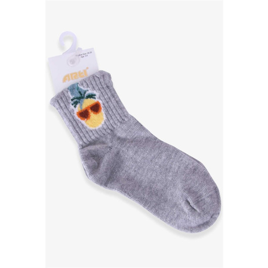 Girl's Socks Pineapple Patterned Gray (3-10 Years)