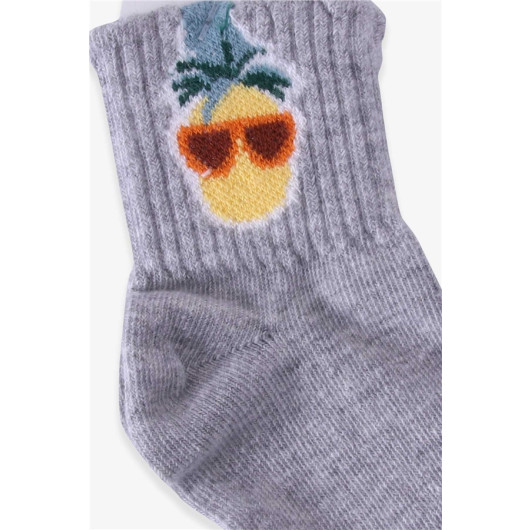 Girl's Socks Pineapple Patterned Gray (3-10 Years)