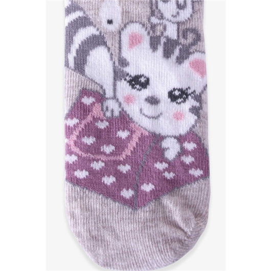 Girl's Socks With Glutton Cat Beige (1-2-7-8 Years)