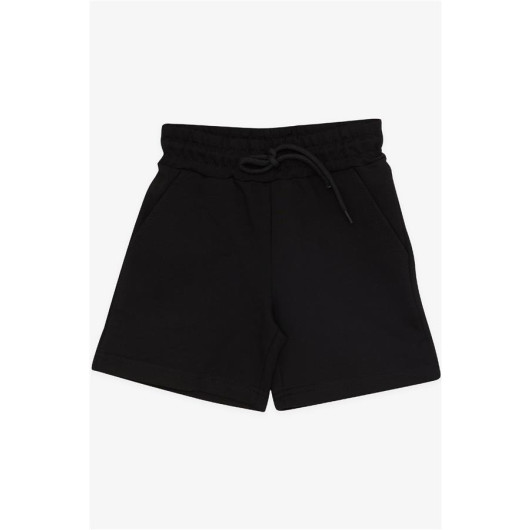 Girl's Shorts Waist Elastic Pocket Lace-Up Black (3-7 Years)