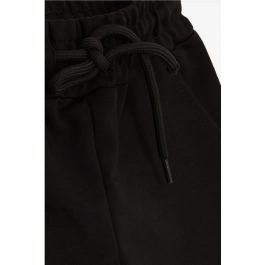 Girl's Shorts Waist Elastic Pocket Lace-Up Black (3-7 Years)