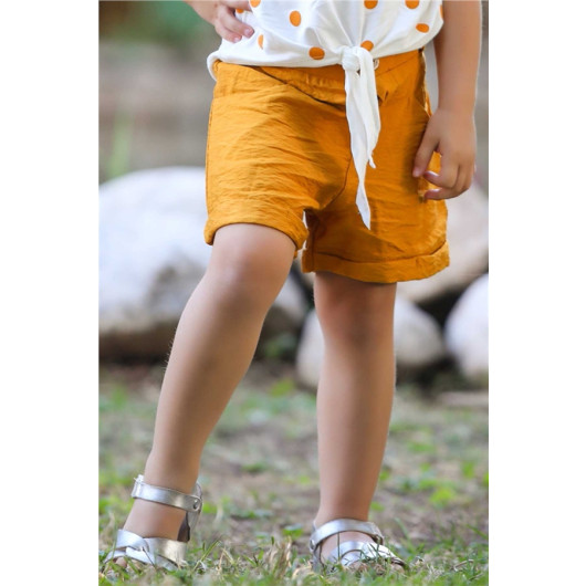 Girl's Shorts With Pocket Elastic Waist Mustard Yellow (5-8 Years)
