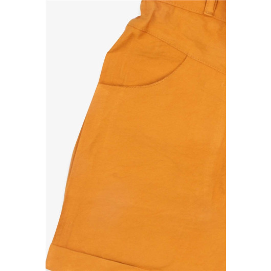 Girl's Shorts With Pocket Elastic Waist Mustard Yellow (5-8 Years)