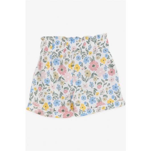 Girl's Shorts With Floral Bow Ecru With Elastic Waist (8-14 Ages)