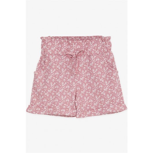 Girl's Shorts With Floral Bow Elastic Waist Pink Rose (8-14 Age)