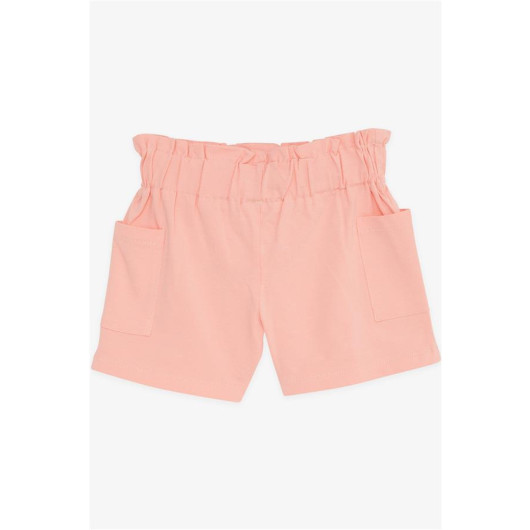 Girl's Shorts Button Accessory Pockets Elastic Waist Salmon (8-12 Years)