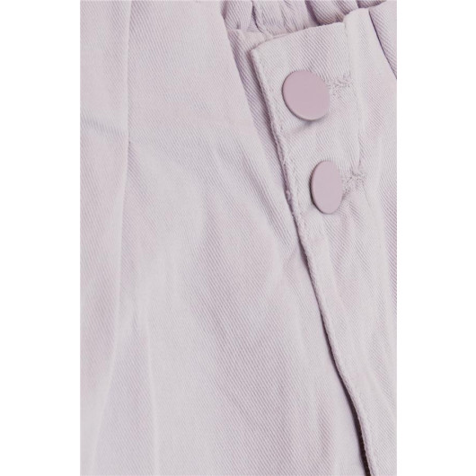 Girl's Shorts Buttoned Pockets Elastic Waist Lilac (10-14 Ages)