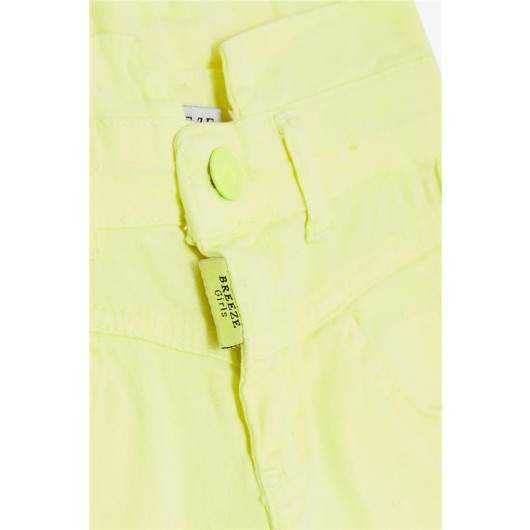 Girl's Shorts Buttoned Pocket Neon Yellow (8-14 Years)