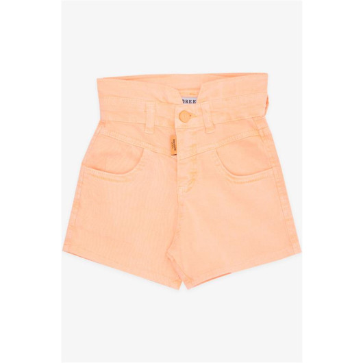 Girl's Shorts Buttoned Pocket Neon Orange (8-14 Years)