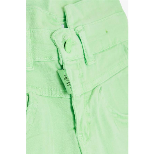 Girl's Shorts Buttoned Pocket Neon Green (8-14 Years)