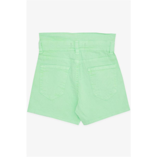 Girl's Shorts Buttoned Pocket Neon Green (8-14 Years)