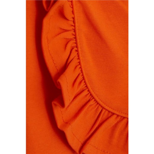 شورت بناتي قصير نمط تنورة بفيونكة مكشكشة اللون برتقالي (6-10 سنوات)