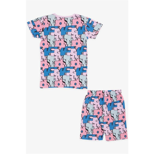 Girl's Shorts Pajamas Set Letter Pattern Mixed Color (4-8 Ages)
