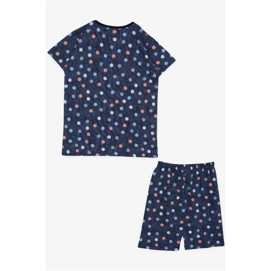 Girl's Shorts Pajama Set, Colorful Polka Dot Patterned Navy Blue (Age 10-14)