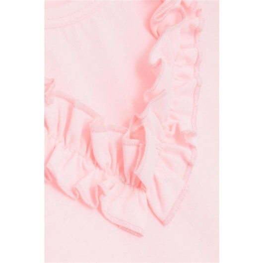 Girl's Shorts Set Polka Dot Bow Frilly Neon Pink (4-8 Years)