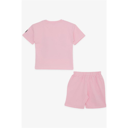 Girl's Shorts Set Figure Printed Pink (3-7 Years)