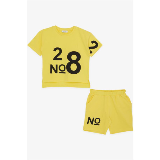 Girl's Shorts Set Number Printed Yellow (3-7 Years)