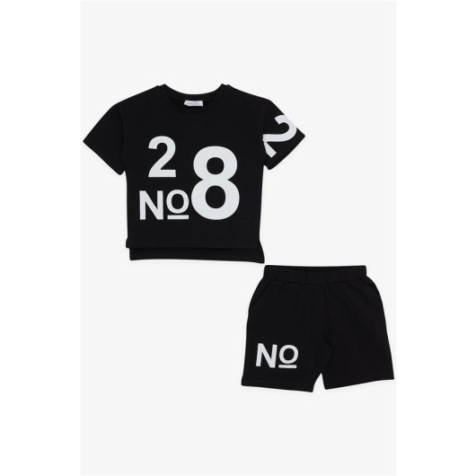 Girl's Shorts Set Figure Printed Black (3-7 Years)