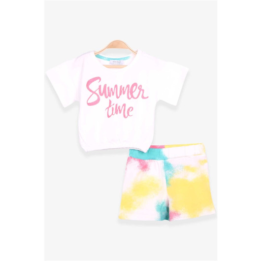 Girl's Shorts Set Text Printed Ecru (3 Ages)