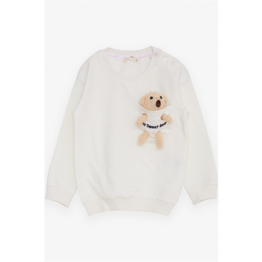 Girl's Sweatshirt Teddy Bear Accessory Ecru (1.5-5 Years)