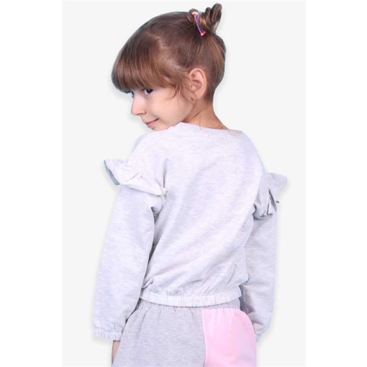 Girl's Sweatshirt Printed Ruffled Light Gray Melange (3-5 Ages)