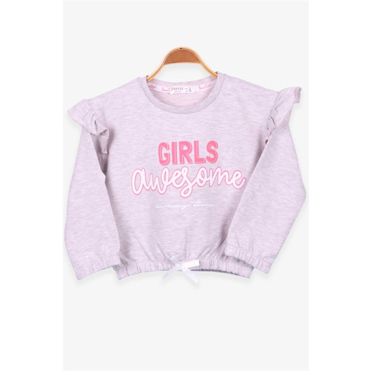 Girl's Sweatshirt Printed Frilly Beige Melange (3-7 Years)