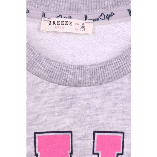 Girl's Sweatshirt Printed Gray Melange (8-14 Years)