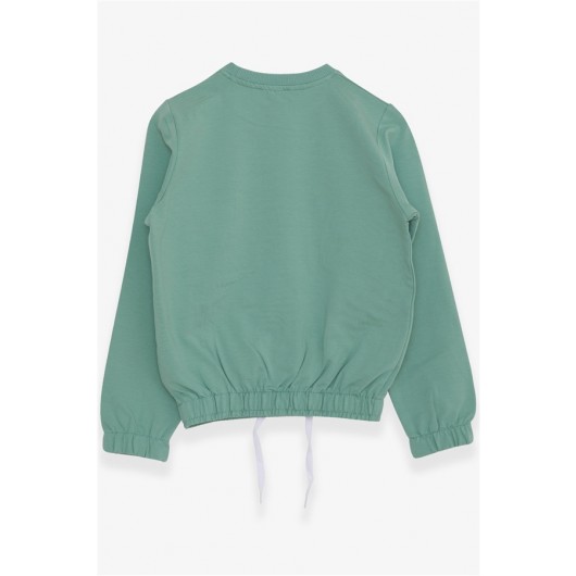 Girl's Sweatshirt With Pocket Text Printed Mint Green (8-14 Years)