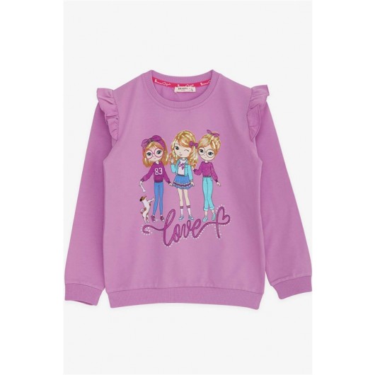 Girl's Sweatshirt Friendship Themed Lilac (3-8 Years)