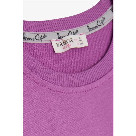 Girl's Sweatshirt With Pearls Stones And Tie Waist Purple (6-12 Ages)