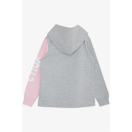 Girl's Sweatshirt Hooded With Accessories Text Printed Light Gray Melange (Ages 8-12)