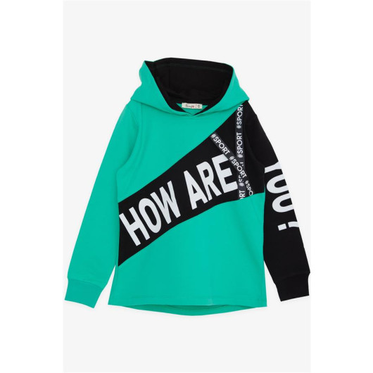 Girl's Sweatshirt Hooded With Accessories Text Printed Green (Age 8-12)