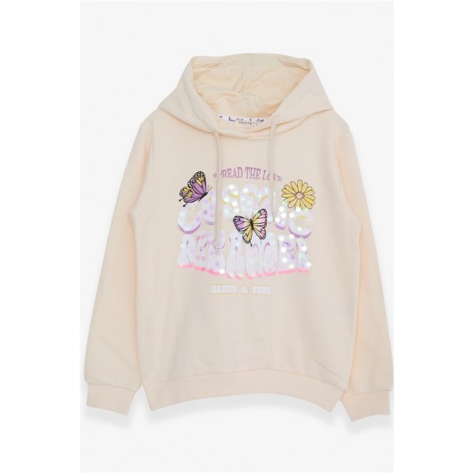 Girl's Sweatshirt Butterfly Printed Cream (7-12 Ages)