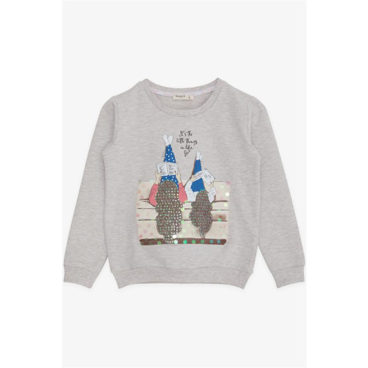 Girl's Sweatshirt Girl Printed Sequin Beige Melange (8-14 Years)