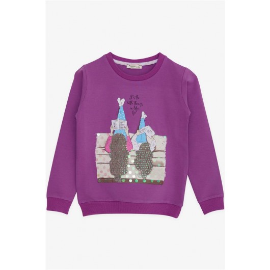 Girl's Sweatshirt Girl Printed Sequin Magenta (8-14 Years)