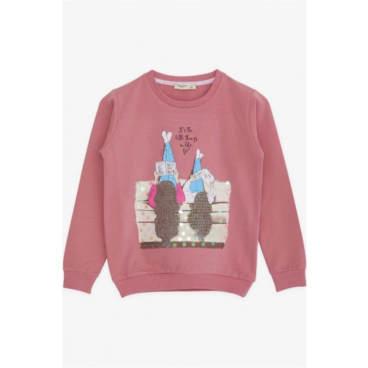 Girl's Sweatshirt Girl Printed Sequin Rosepurple (8-14 Years)