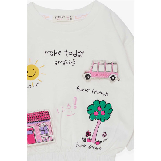 Girl's Sweatshirt School Themed Ecru (1-4 Years)
